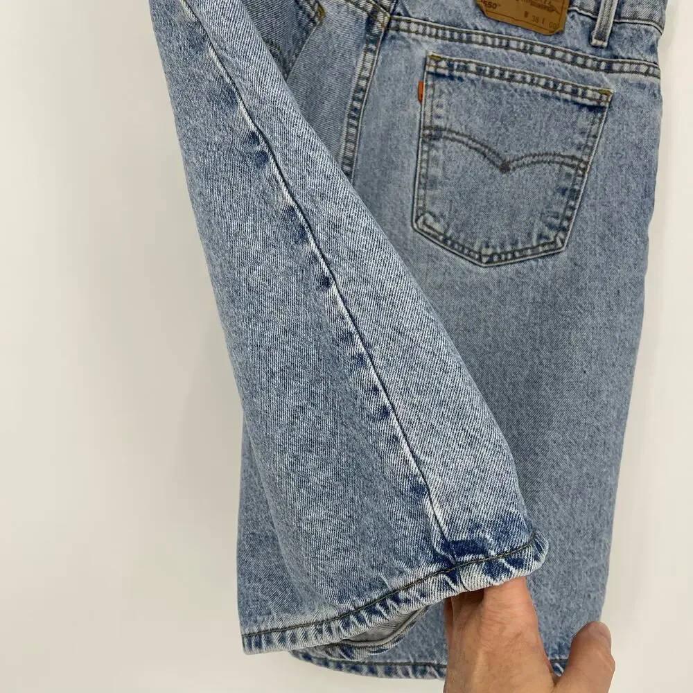 Vintage Orange Tab Levi’s 550 Light Wash Denim Shorts Sz 38 Baggy Y2K Dad Shorts